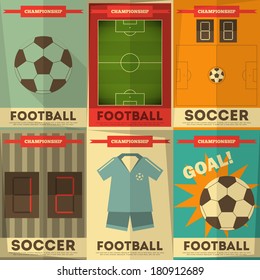 Football Posters Collection. Soccer Placards Set in Flat Design. Vector Illustration.