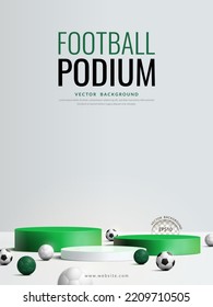 Football Product Display Concept, Three Step Green And White Podium On White Background, Vector Illustration