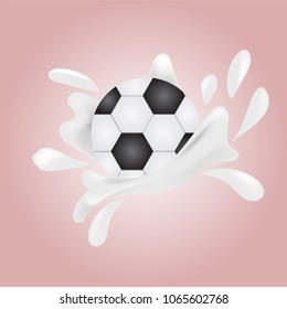 Football put on water of milk until distributed on pink background.