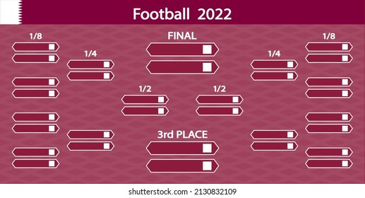 Football Qatar 2022. Playoff match schedule. Tournament bracket. Football results table, participating to the final championship knockout. Vector illustration