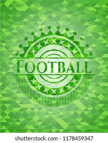 Football realistic green emblem. Mosaic background