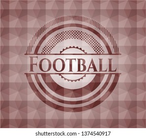 Football red emblem or badge with geometric pattern background. Seamless.