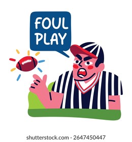 Football referee shouting foul play, flat style sticker