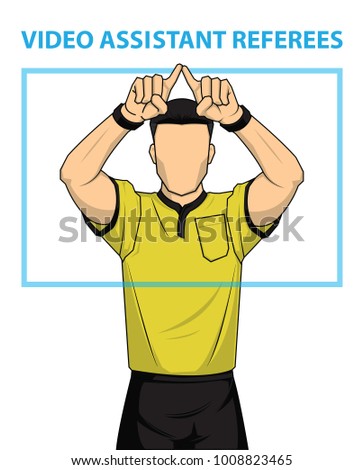 Football referee shows video assistant referees action. Vector illustration. Imagine de stoc © 