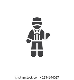 Icono vectorial del árbitro de fútbol. signo plano relleno para concepto móvil y diseño web. Icono de glifo de persona de referencia. Símbolo, ilustración del logotipo. Gráficos vectoriales
