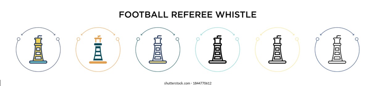 Football referee whistle icon in filled, thin line, outline and stroke style. Vector illustration of two colored and black football referee whistle vector icons designs can be used for mobile, ui,