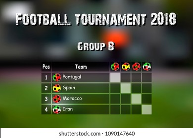 Football results table. Countries participating to the international soccer tournament 2018 group B. Vector illustration