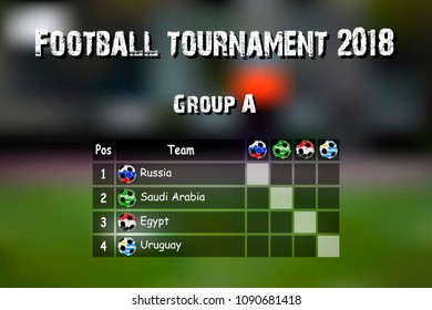 Football results table. Countries participating to the international soccer tournament 2018 group A. Vector illustration