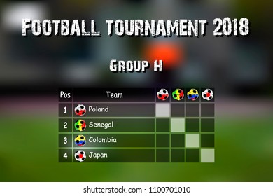 Football results table. Countries participating to the international soccer tournament 2018 group H. Vector illustration
