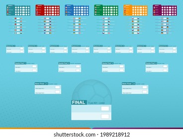 Football results table with flags and groups of European Soccer Competition.  Vector Template.