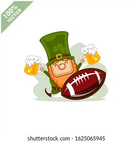 Football rugby ball happy Saint Patrick's Day theme. Cartoon character with green hat illustration vector logo.