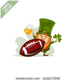 Football rugby ball happy Saint Patrick's Day theme. Cartoon character with green hat illustration vector logo.