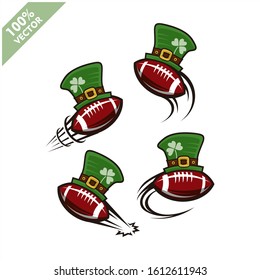 Football rugby ball with Saint Patrick's Day hat theme set of 4 logo vector	