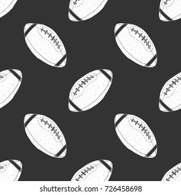 Football, rugby ball seamless pattern hand drawn sketch, vector illustration.