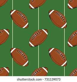 Football, rugby ball seamless pattern hand drawn sketch, vector illustration.