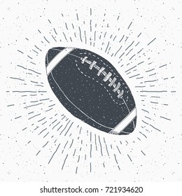 Football, rugby ball vintage label, Hand drawn sketch, grunge textured retro badge, typography design t-shirt print, vector illustration .