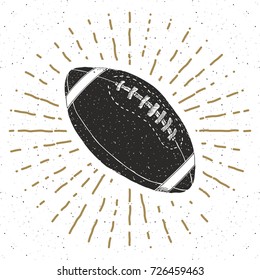 Football, rugby ball vintage label, Hand drawn sketch, grunge textured retro badge, typography design t-shirt print, vector illustration