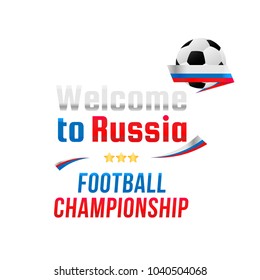 Football in Russia. Banner template with a Soccer ball and text on a white background.