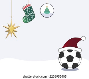 football with santa hat and Chrismas decorations