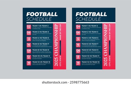 Football Schedule, Event Schedule layout design template with unique design style concept	
