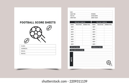 Football Score Sheets log book KDP Interior design. Printable logbook