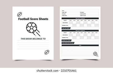 Football Score Sheets libro de registro Diseño del interior de KDP. Libro de registro impreso