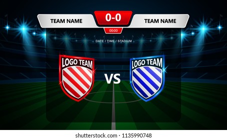 Football Scoreboard broadcast graphic template with stadium field background