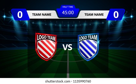 Football Scoreboard broadcast graphic template with stadium field background