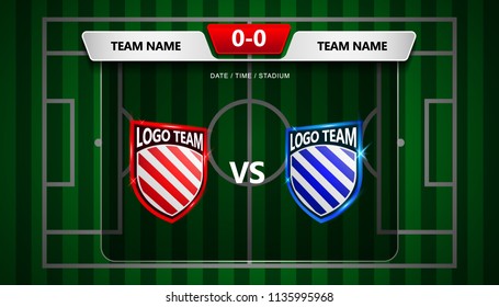 Football Scoreboard broadcast graphic template with stadium field background