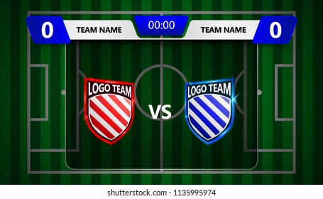 Football Scoreboard broadcast graphic template with stadium field background