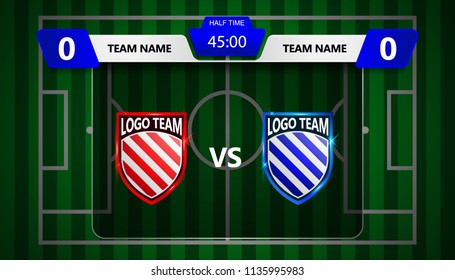 Football Scoreboard broadcast graphic template with stadium field background
