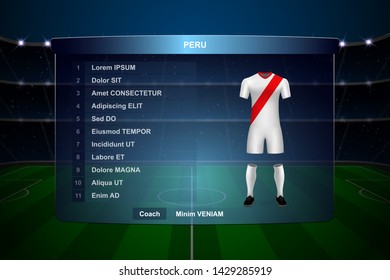 Football scoreboard broadcast graphic template with squad Peru soccer team