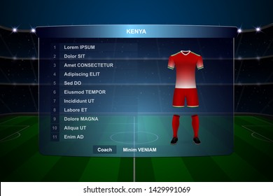 Football scoreboard broadcast graphic template with squad Kenya soccer team