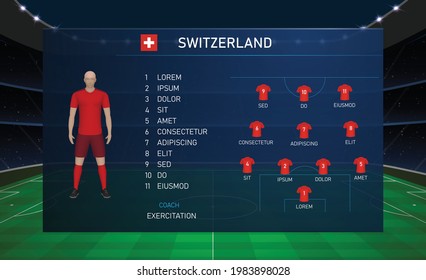 Football scoreboard broadcast graphic template with squad soccer team Switzerland