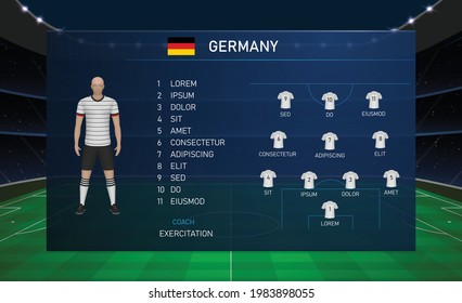 Football scoreboard broadcast graphic template with squad soccer team Germany