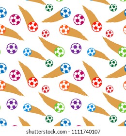 Football seamless pattern with flying balls for for card, poster, banner, flyer, logo, icon.