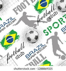 Football seamless pattern. Sport vector. Sports background. Creative grunge design of sport