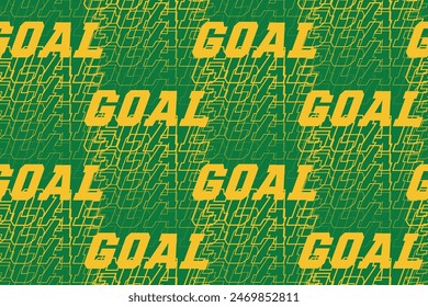 Football seamless pattern with text goal. Sport repeating lettering background. Vector typography ornament in brazil colors