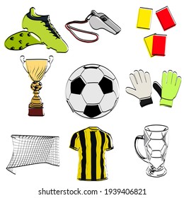 Football set. Attributes for sports. Vector illustration.