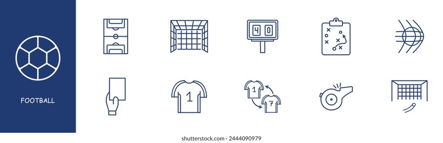 Football set line icon. Gate, pass, sport, athletics, running, good form, card, game plan. Pastel colors background Vector line icon for business and advertising