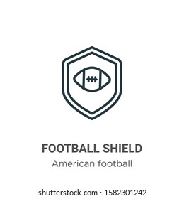 Football shield symbol outline vector icon. Thin line black football shield symbol icon, flat vector simple element illustration from editable american football concept isolated on white background