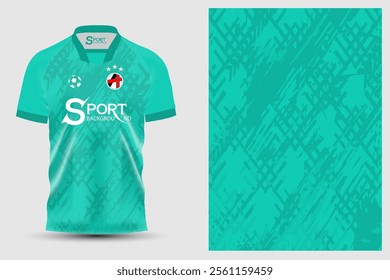 The football shirt is a blue-green color with a modern design. It has a stylish design with lines that are typical of football shirts that can be worn in matches or training.