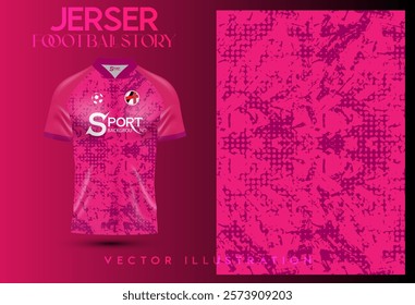 The football shirt is bright and intense pink, creating interest and energy. Design: The pattern on the shirt is intricate, modern graphic pattern with a dynamic look.