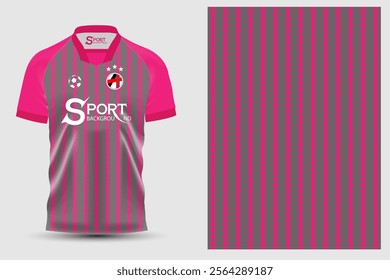 The football shirt color and pattern have a purple-gray background with bright pink vertical stripes, showing modernity and liveliness.