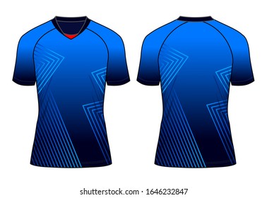 Football Shirt Design Vector Blue/Navy Colors With Gradient Sublimation Print.Front And Back Views.