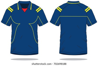 Football shirt design vector with navy /yellow colors.Front and back view.