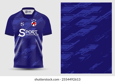 The football shirt is designed in bright blue. The background pattern looks dimensional and dynamic, conveying the enthusiasm and energy in playing sports.