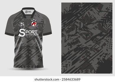 The football shirt designed for sports is available in dark grey and black, giving it a sleek and modern feel. The graphic pattern is an intricate brushed pattern, creating movement and interest.