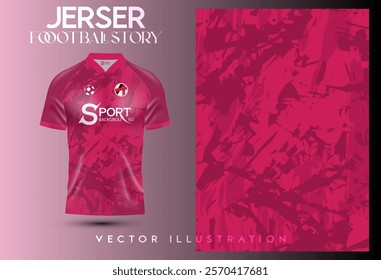 The football shirt features a bright pink color with a unique pattern on the fabric. The shirt has short sleeves and the sponsor's logo icon on the front.