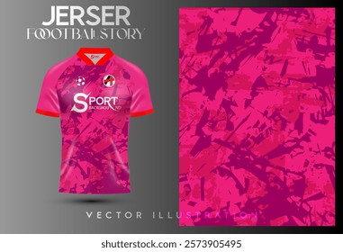 The football shirt features a bright pink color with a modern and stylish pattern. The shirt has an intricate graphic design that gives it a lively look.